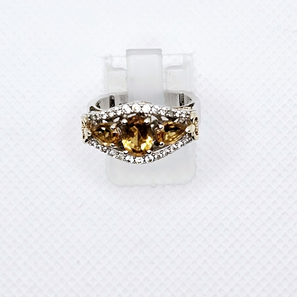 Genuine 🍋 Citrine & White Zircon Ring in 14k Yellow Gold & Sterling Silver Sz 6 - Picture 11 of 17